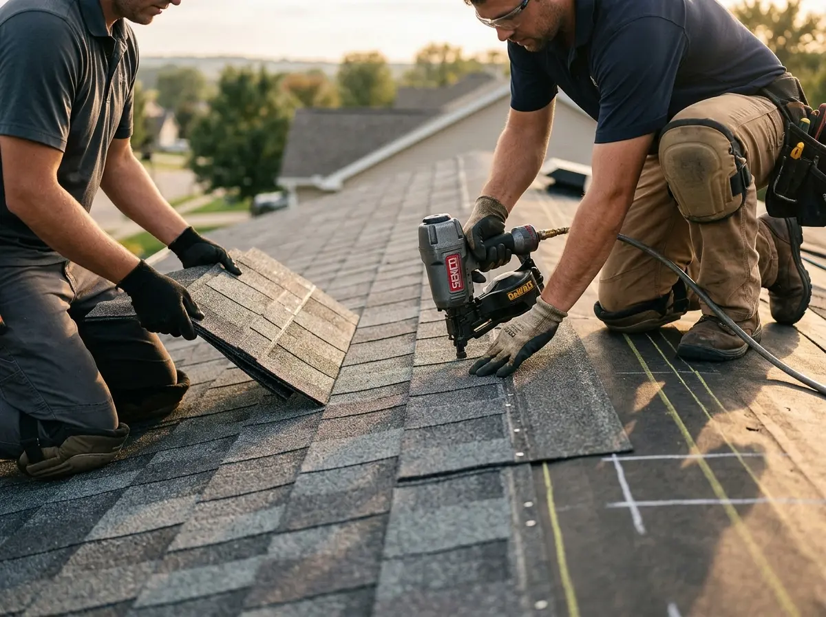 Professional roofer working on a residential roof in Gardendale